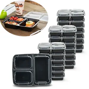 32 oz (approx.947.2 g) 3 compartment meal prep container with lid, [pack of 8] Container with lid, plastic disposable food container, reusable food takeaway lunch box, microwave/freezer/dishwasher