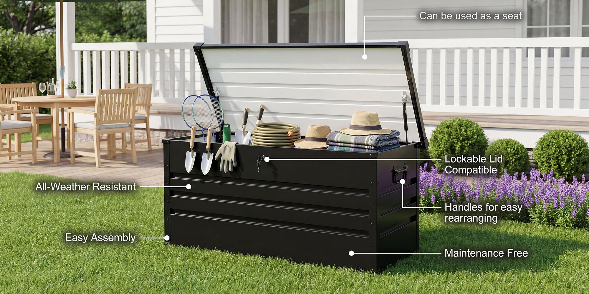 Lockable Outdoor Storage Deck Box，Multi Use As Bench Or Table & Snap Together Assembly ,Weather Resistant Box For Patio And Pool Area