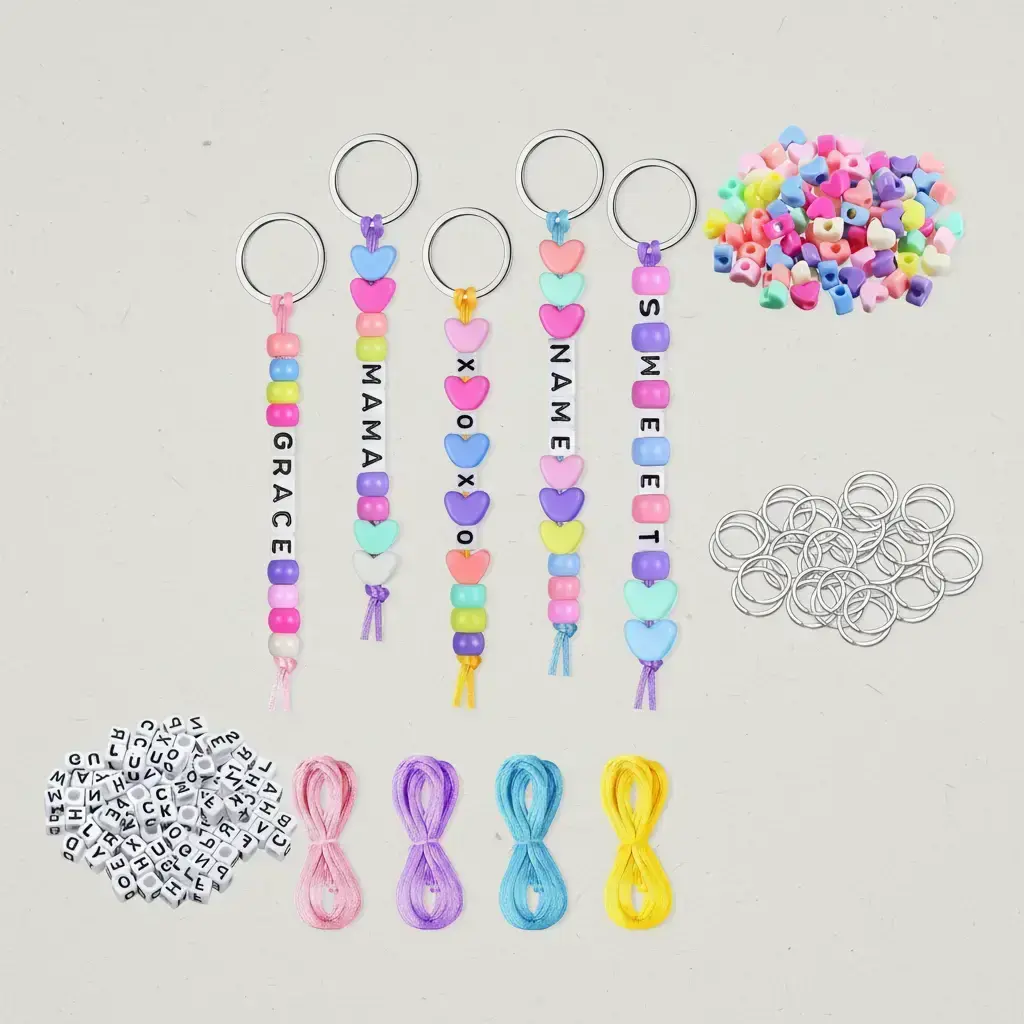 566pcs DIY Bead Keychain Kit, Bead Kits, Beaded Set, Diy Mix Beads, Bead Assortment, Adjustable Heart-Shaped Transparent Beads, Multicolor Design, Perfect for Crafts & Gifts