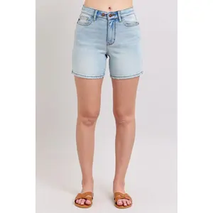 Judy Blue Full Size 2 Button Denim Shorts with Pockets Plus Size Basic Casual Style 152100 Slightly Stretchy 93% Cotton 5% Polyester 2% Spandex