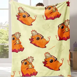 Cute Pochita Themed Blanket Cozy Soft Plush with Kawaii Pochita Prints for Binge-Watching Manga Reading Nights!A gift suitable for fans friends and children Suitable for all four seasons Suitable for use in offices, sofas, and travel settings, etc.