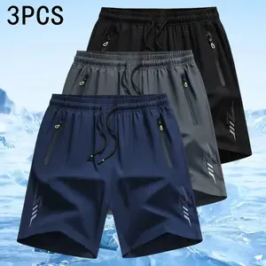 Men's 3pcs Lightweight Casual Elastic Featherweight Multipocket Pocketed Shorts - Adjustable Drawstring Waist, Side Pockets, Breathable Fabric for Basketball, Outdoor Sports - Regular Fit Athletic Gym Gear (Suitable for Larger Men), Elastic Men's Shorts,,