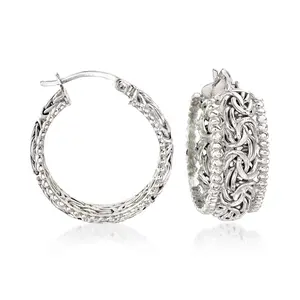 Silver Beaded Edge Byzantine Earrings, Bali-Style Fashion Earrings, Women's Fashion Earrings, Silver Earrings, Comes with Gift Box