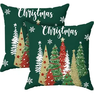 Christmas Tree Theme 18x18-inch Twin Pillowcase Set Winter Christmas Decorative Cushion Covers Suitable for Sofa Living Room Home Decor Green Style