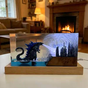 Handmade Godzilla Resin Lamp Monster Atomic Breath Decoration Night Light with USB Port Variable Lights, Game Lovers Home Decorative Bedside Nightlight, Bar Coffee Shop Desktop Decor Ornaments Christmas Birthday Gifts for Boys