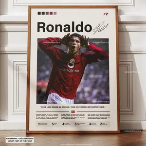 Cristiano Ronaldo Poster, Ronaldo Manchester United, Man Utd Print, Premier League Decor, Football Artwork, Ronaldo United Wall Art