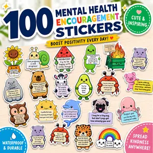 100PCS Unique Emotional Support Animal Stickers No Repeat Motivational Affirmation Waterproof Vinyl Decals for Kids Teens & Adults Cute Journals Water Bottles Self Care Gifts tiktokshopspringglowup