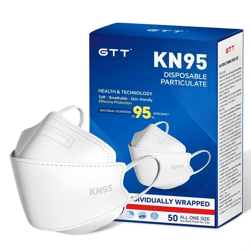 200PCS/4packs White KN95 Fish-Shaped Masks, 5-Layer High Filtration 95% Protection, Individually Wrapped Disposable Face Masks, Breathable Comfortable Safety Mask for Adults