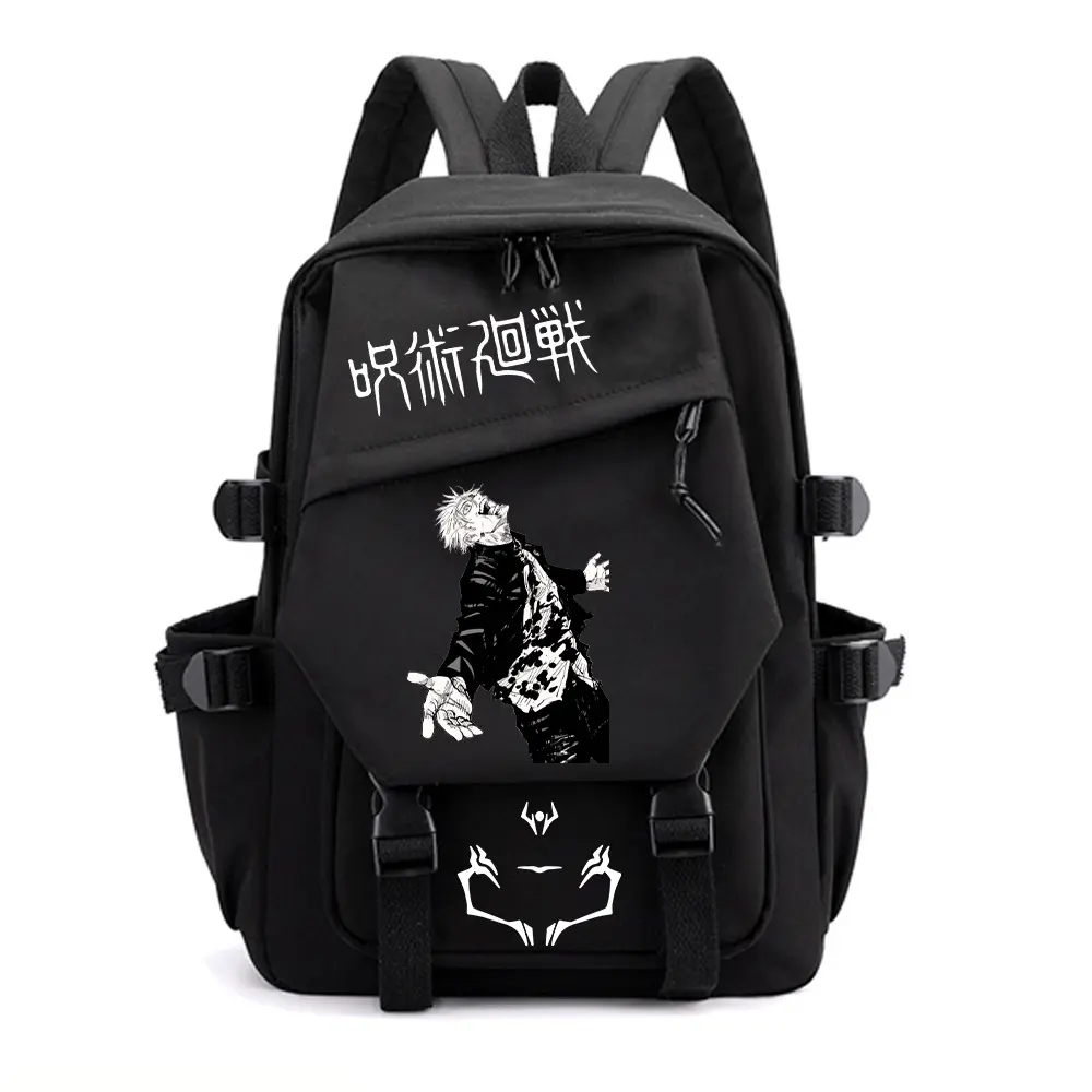 Anime Jujutsu Kaisen character printed casual backpack, multi-pocket large capacity daily travel backpack, outdoor casual unisex backpack