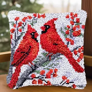 latch hook kits for adults Latch Cushion pcs, Red birds Pre-printed pattern needle art set DIY pillowcase, for or Beginners Adults to Knott, DIY Latch Hook pcs, 43cm x 43 cm/17inx17in