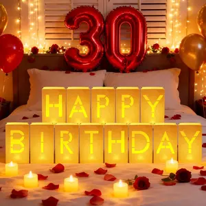 "Happy Birthday" Illuminated Letter Light Bag Set, Includes 1000 Artificial Rose Petals, Surprise Birthday Banner Decoration, Suitable for Both Men and.(Happy Birthday)