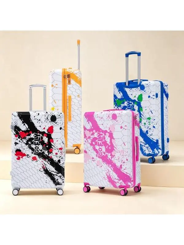 28-Inch Black Checked Luggage, Durable Waterproof Suitcase with Unique Artistic Splatter Pattern, 4 Silent Multi-Directional Spinner Wheels, TSA Lock, Large Capacity, 9.04 lbs for Extended Overseas Family Trips, Reliable Travel Gear