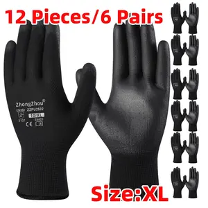 6 Pairs Coated PU Outdoor Gloves, Comfortable Fit, Smooth Grip, Breathable, All-Season, Driving Friendly, Unisex