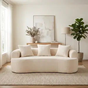 ARCH Crescent-shaped sofa, modern low-back design with deep cushions, self-inflating foam-filled large two-seater sofa requiring no assembly.(White chenille fabric)