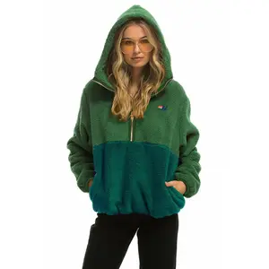 TEDDY UNISEX HOODED HALF ZIP COLOR BLOCK JACKET - GARDEN GREEN