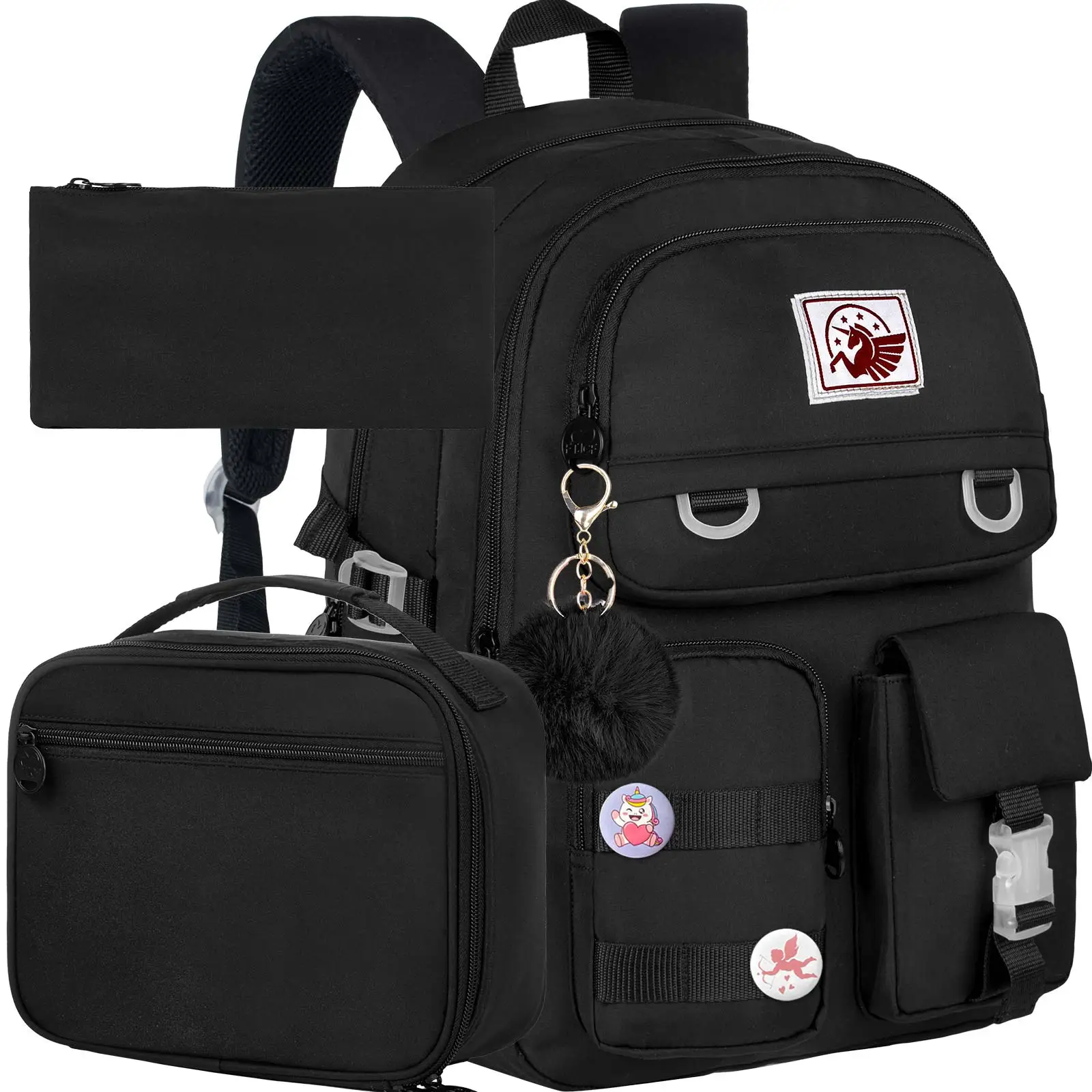 Laptop Backpack for Girls Women, 15.6" Cute Aesthetic Computer Water Resistant Anti Theft College School Bookbag with Lunch Box for Teens Students - B