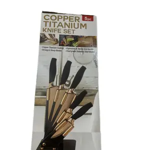Kitchen Knives Knife BlockCopper Titanium 5 pcs Knife Set Brand New