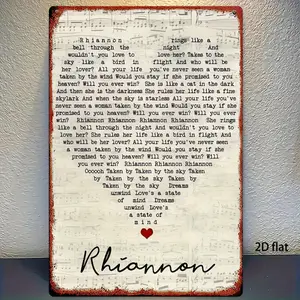1pc 2D Plane, Retro Rhiannon Music Theme Wrought Iron Wall Decoration - 8x12" (20x30cm) Durable Metal Sign with Lyrics and Sheet Music Design, Perfect for Home/Office/Cafe/Bar/Garden Use, Wall Metal Plaque, Vintage Aesthetic, Durable Wall Decoration