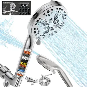 Filtered Shower Head, 10 Modes 5.5" Big High Pressure Shower Heads with 59" Stainless Steel Hose, Adjustable Bracket, Multiple Filter Beads to Remove Chlorine and Harmful Substances