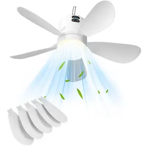 16-inch Portable Camping Fan with LED Light, Detachable Blades, USB Rechargeable Hook, 2-in-1 Compact Ceiling Fan-Light for Camping, Home Use, Outdoor Tents