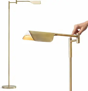 Leaf Pharmacy LED Reading Lamp, Dimmable Floor Lamp with Easy Rotation over Chair or Desk for Living Rooms & Offices, Adjustable Standing Tall Lamp, For Sewing & Crafts, Antique Brass (Gold)