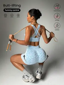 Women's Leopard Print Sports Set, Sporty High Stretch, High Waist Butt Lifting Shorts, Yoga Fitness Running Outdoor Sportswear, Fitness Activewear, Slim-Fitting Above the Knee, Yoga Gym Outfits