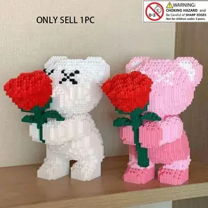 6241 Piece Rose Bear Building Block Set, Romantic Bear Holding Roses, Perfect Gift for Couples and Parents, Christmas Toy for Adults and Kids