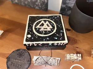 Hand carved wooden runes with beautiful box Decor Gift Traditional Ornaments Set