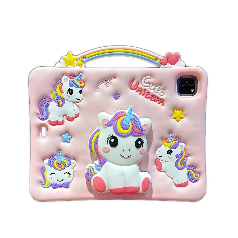 Cartoon Rainbow Unicorn iPad Case for 7th 8th 9th 10th, Kids Tablet Protector Cover, Rotatable Tablet Cover, Protective Covers, Anti-Drop Durable Protective Silicone Soft Shell, Rotating Folding Stand, Accessories