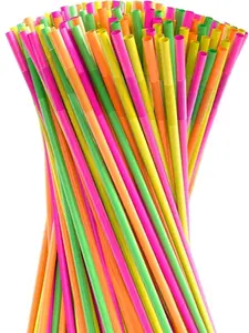 200 Pcs Neon Colorful Extra Long Straws Disposable Flexible 17.1"-19.5" for Tall Drinks & Tumblers Lightweight Reusable Utensils for Parties & Special Occasions Plastic