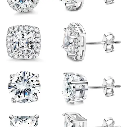 Cubic Zirconia Stud Earrings, Hypoallergenic Post Earrings, Brilliant Large Simulated Diamond Halo for Women Men, Statement Earrings