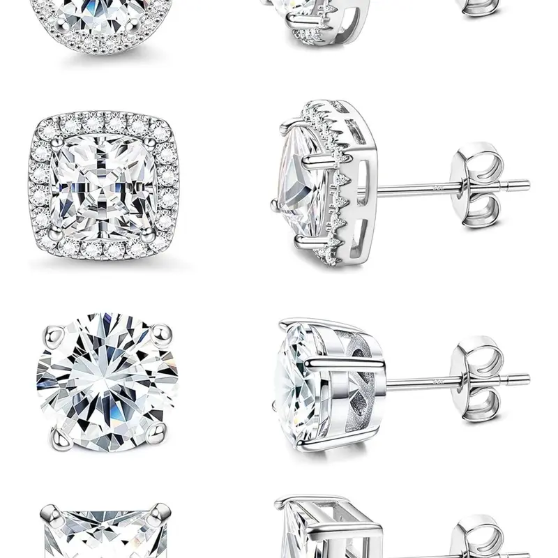 Cubic Zirconia Stud Earrings, Hypoallergenic Post Earrings, Brilliant Large Simulated Diamond Halo for Women Men, Statement Earrings