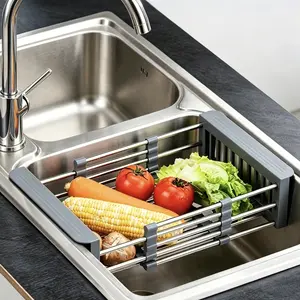 Portable Stainless Steel Hanging Dish Rack, ,1 Count Adjustable Multi-function Water Filter Basket for Fruits & Vegetables, Kitchen durable Dish Drying Rack,Tableware Drain Storage Shelves,Kitchen Cutlery Room Organizer,Black and Gray