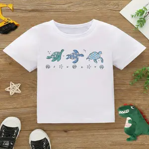 Cute Sea Turtle Toddler Short Sleeve Fitted T-Shirt, Ocean Animal Graphic Top, Beach Lover Gift for Girls, Short Sleeve Shirts, Fitted Fit