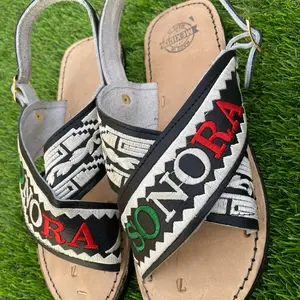 Mexican Crossed Huarache Sandals with Sonora Embroidery and Traditional Aztec Design