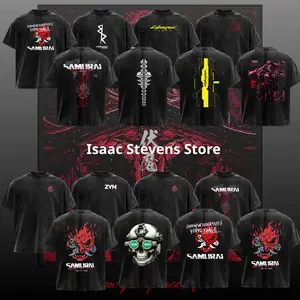 [Anime Collection] Cyberpunk 2077 Samurai T-Shirt Vintage Washed Black Tee, Edgerunners Anime Graphic Shirt, Futuristic Streetwear Shirt for Men Women, Gaming Shirt, Night City Samurai Logo Oversized Tee