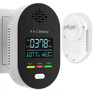 4-in-1 Display Remind,Plug in with Temperature Humidity Sensor Built-in,with DualSensor,Air Safety Remind with Clear Display Sound &Light for Homes,Kitchens,Apartments,RVs