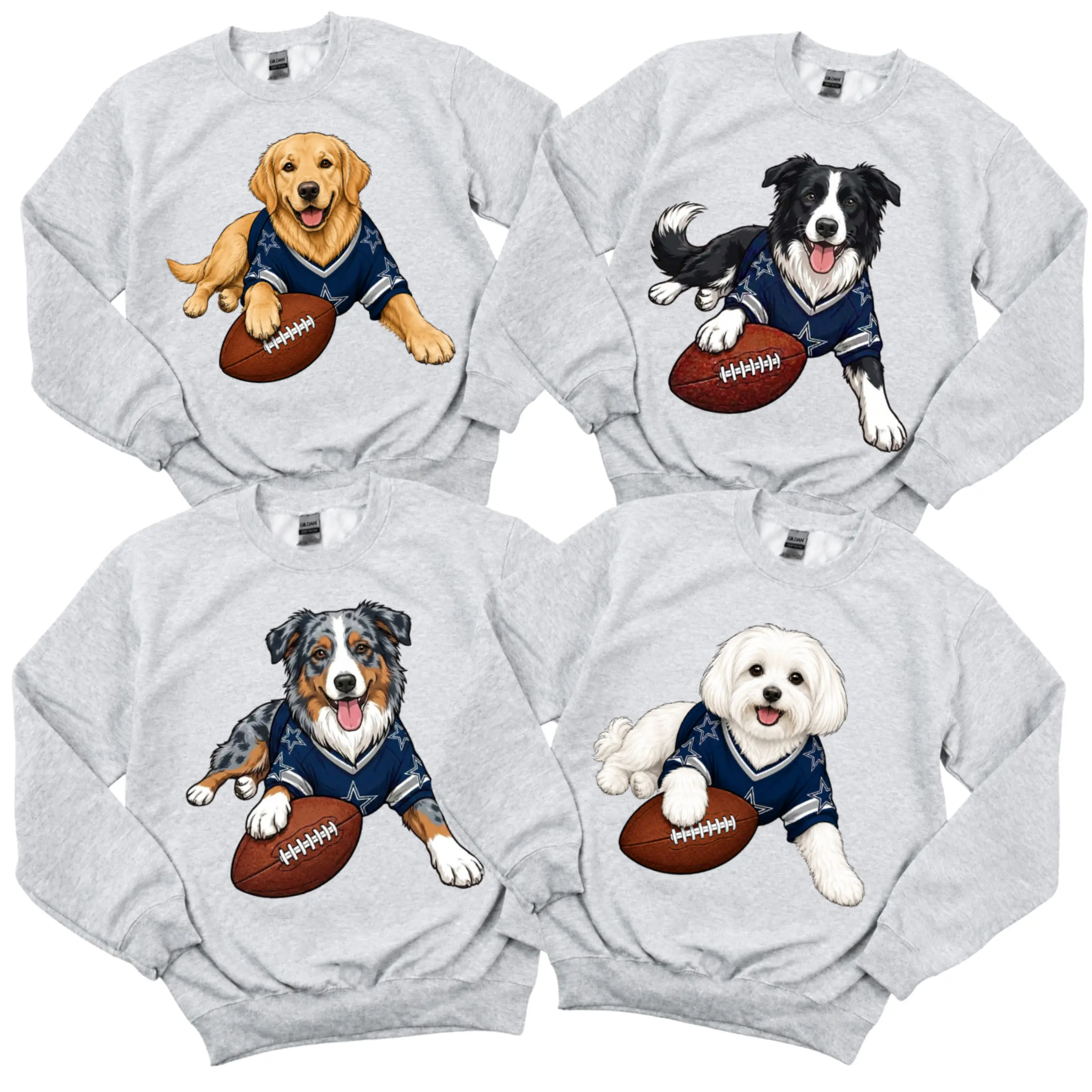 Vintage Football Dog Ash Grey Sweatshirt, Custom 50+ Dog Breeds Pullover, Game Day Dog Lover Sweatshirt, Retro Football Fan Crewneck, Unisex Classic Cotton Sweatshirt