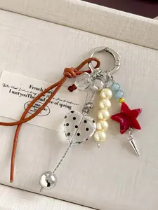 Vintage Pentagram Pendant Handmade Beaded Keychain, Creative Bag Charm, Casual Style, Random Print, Perfect Gift for Friends and Teachers