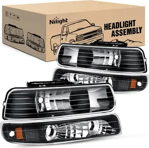 Nilight Headlight Assembly for 1999 2000 2001 2002 Chevy Silverado 1500 1500HD 2500 2500HD 3500 Chevrolet Tahoe Suburban Replacement Headlamp Housing Bumper Lights Set