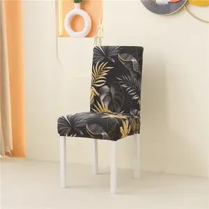 Set of 4/6/10 Tropical Plant Print Stretch Chair Covers, Durable Washable Milk Silk Seat Protectors for Home Office Dining Room Decor, Stretch Chair Slipcovers