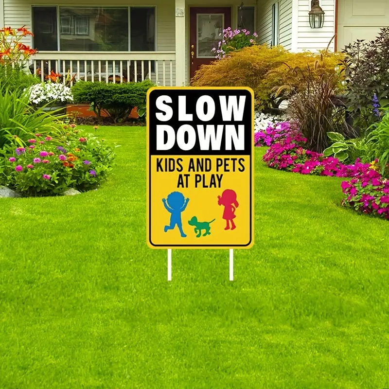 ,"SlowDownKidsAtPlay"YardSignWithStake,YardSignForLawnGardenParkYard