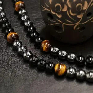 1pc Blue Tiger Eye Necklace Onyx Yellow Tiger Eye Men's Handmade Beaded Necklace Anniversary Birthday Gift for Boyfriend Father's Day Gift y2k