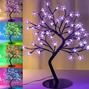 48 LED Cherry Blossom Tree Light, 16 Color-Changing Cherry Flower Lamp Artificial Bonsai Tree with Remote Lit Centerpieces Christmas Table Top Decor Night Lights for Halloween Wedding Party