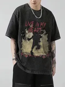 Men's Y2K Grunge Punk Graphic T-Shirt | Vintage 2000s Style Oversized Round Neck Tee, Casual Streetwear for Spring/Summer Everyday Wea