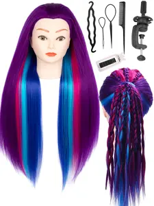 Mannequin Head with Long Synthetic Fiber, 28inch Hair Styling Training Head, Cosmetology Doll Head, Hairdressing Model, Free Clamp Holder