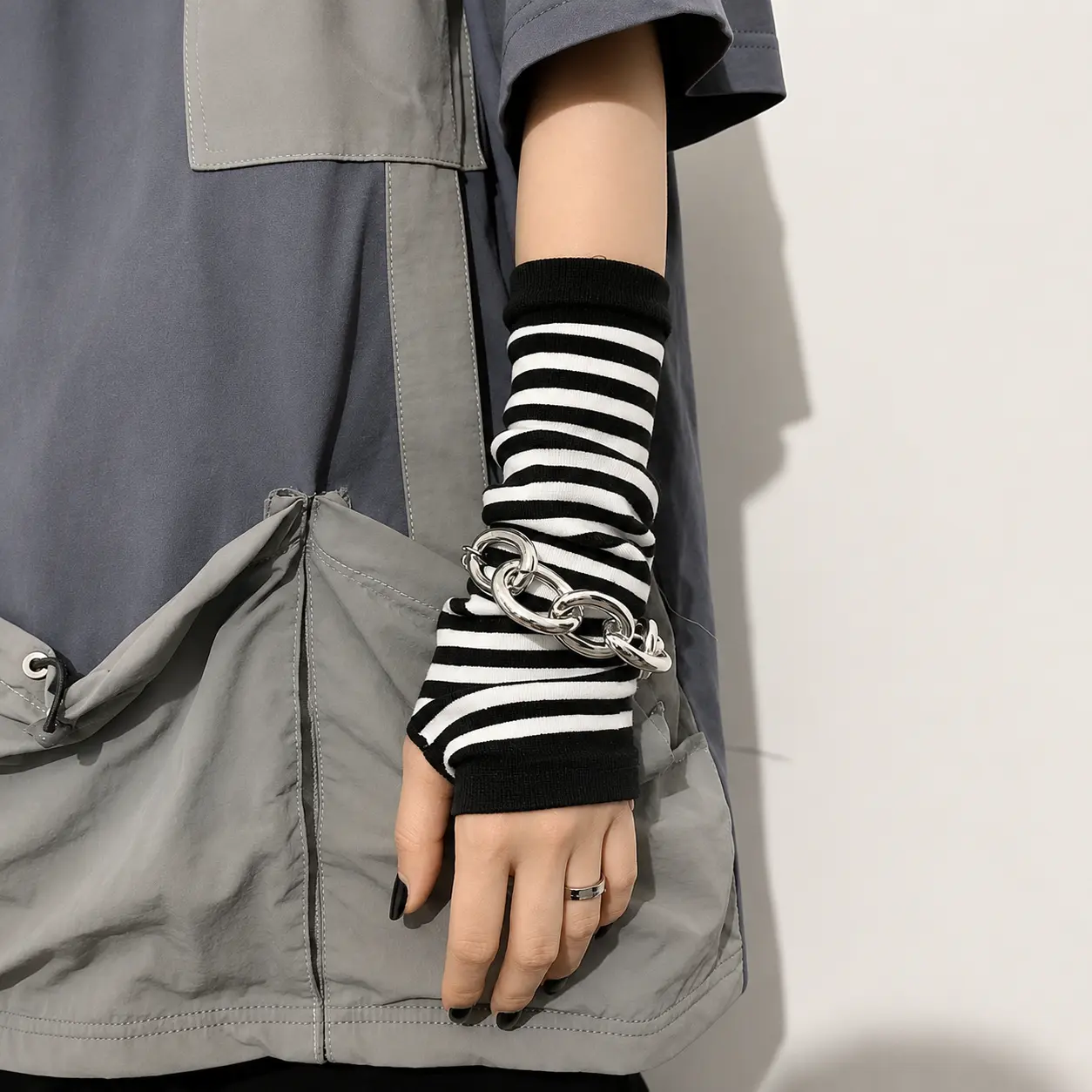 Outdoor Punk Long Fingerless Gloves Cuff For Women Men Outdoor Hip-hop Glove Elbow Mittens Cool Stretch Winter Arm Warmer Mitten