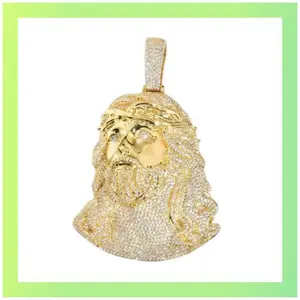 MensHiphopVintageJesusHeadSculptureCopperPendantwithZirconStonesDurable