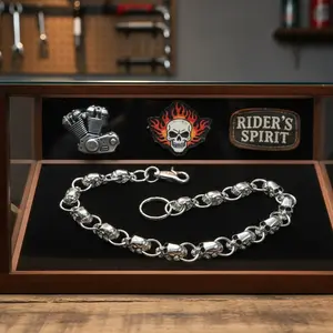 NEW Rider's Spirit Men Biker Rocker Trucker Motorcycle Fashion Wallet Chain Silver Metal Skeleton Skulls Charms Strong 21" Long Retro Style