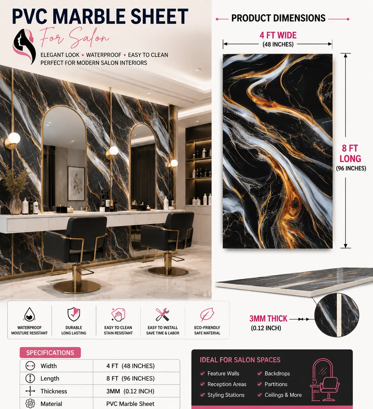 4 × 8 FT Waterproof Wood Grain UV Marble Sheet Wall Panel for Home Decoration - DY2431